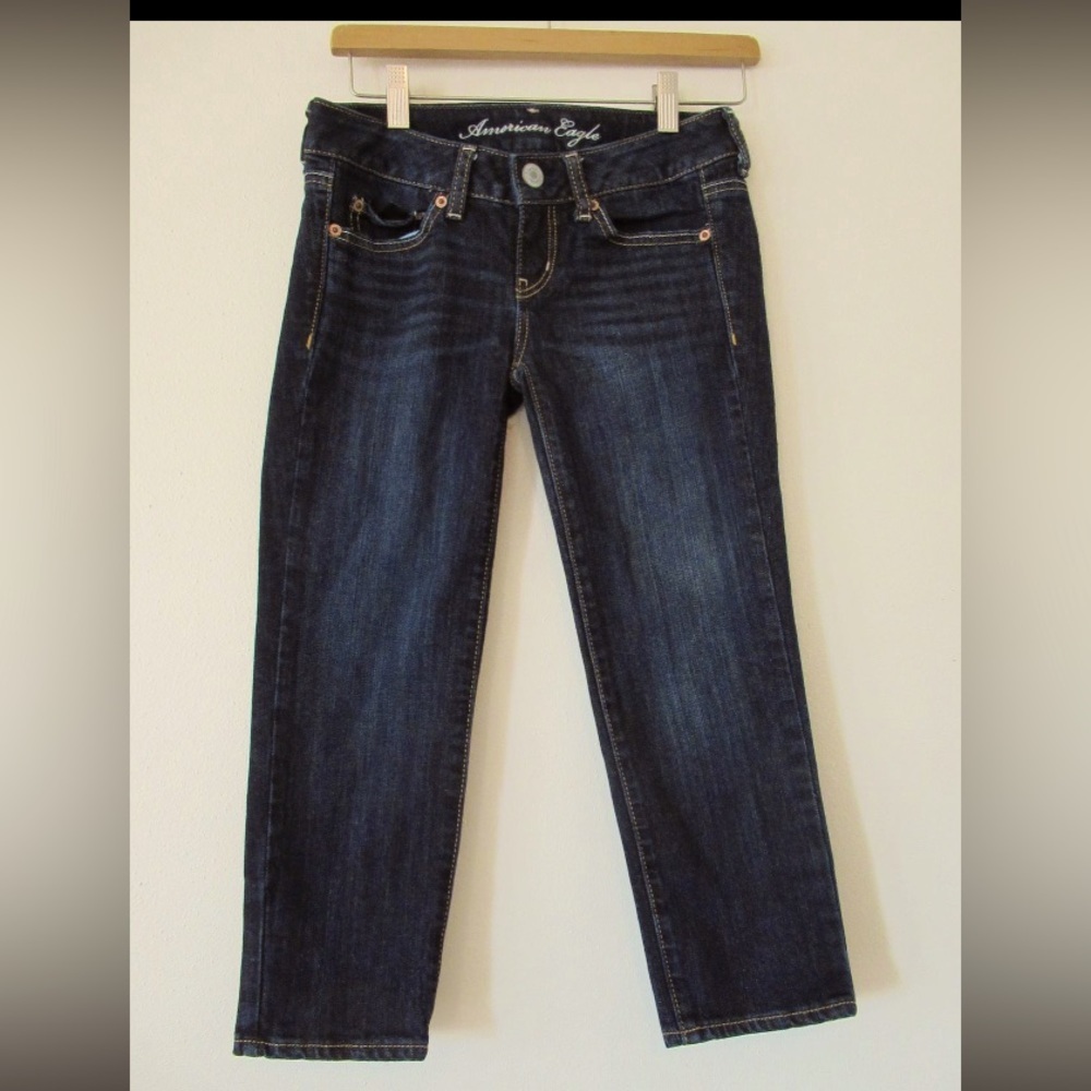 AE Size 0 Skinny crop super short dark blue jeans inseam 21 American Eagle